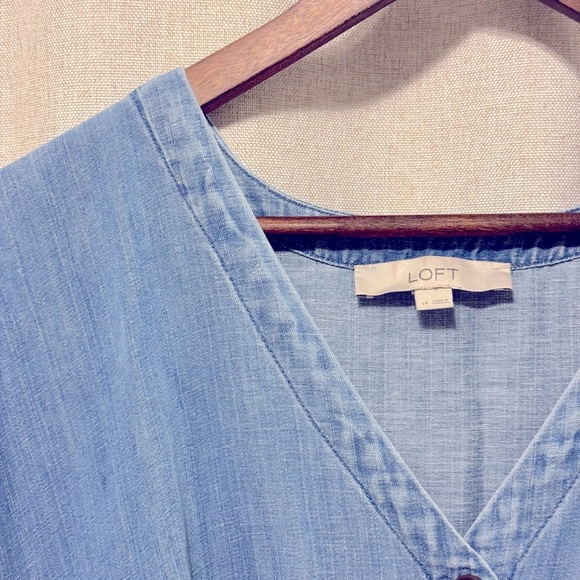 Loft Blue Denim, V Neck, Button Down, A-Line Dress, Size 14 - Picture 5 of 16